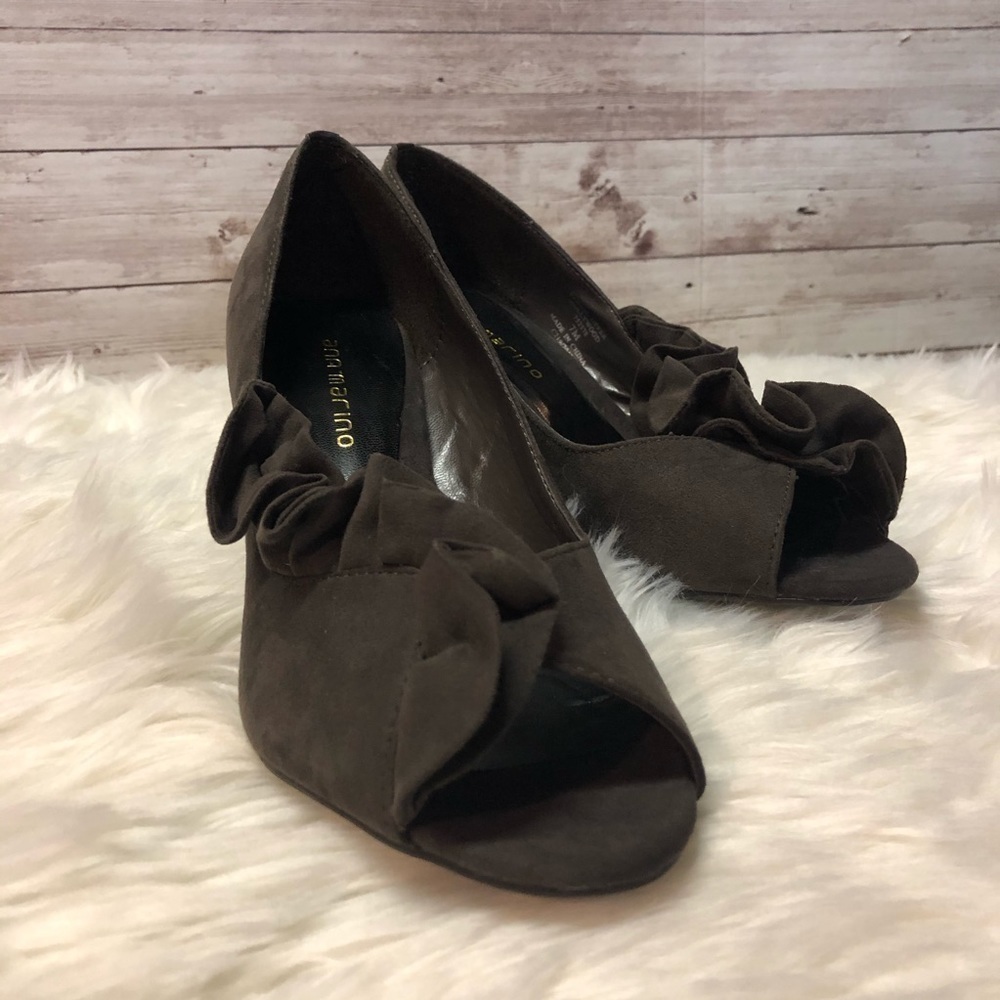 ANN Marino Heels ruffle open toe faux suede